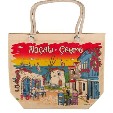 Toptan Alaçatı Bölgesi Temalı Myros Kanvas Plaj Çantasi Di̇ji̇tal Baskili 470*390*150 Mm - Myros
