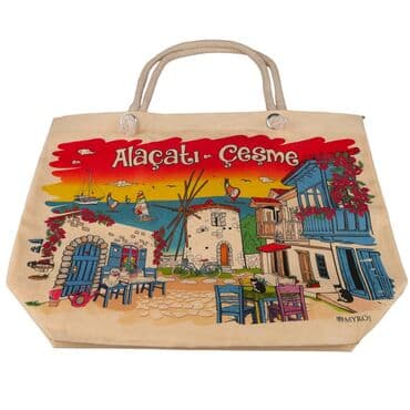 Wholesale Alaçatı Themed Myros Canvas Beach Bag Digital Print 470*390*150 mm - 4
