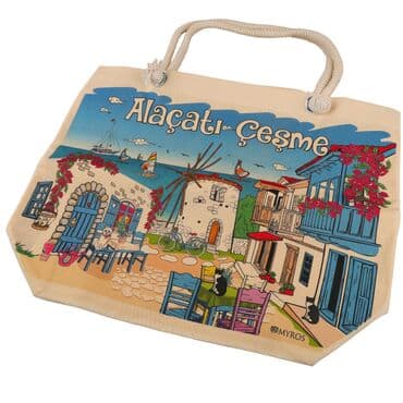 Wholesale Alaçatı Themed Myros Canvas Beach Bag Digital Print 470*390*150 mm - 5