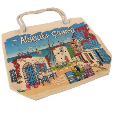 Wholesale Alaçatı Themed Myros Canvas Beach Bag Digital Print 470*390*150 mm - 7