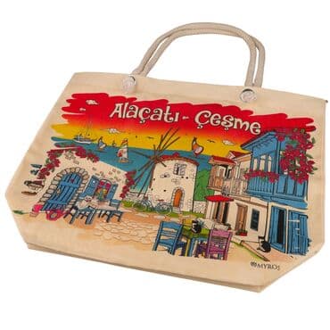 Wholesale Alaçatı Themed Myros Canvas Beach Bag Digital Print 470*390*150 mm - 8