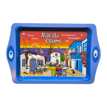 Myros - Wholesale Alacati Themed Mini Metal Tray (25*16 Cm)