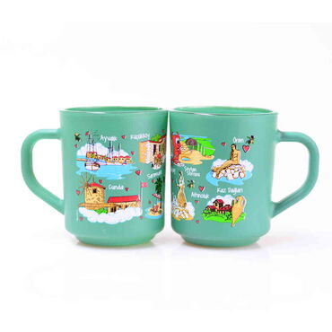 Wholesale Ayvalık Themed Glass Mug Set of 2 - 7
