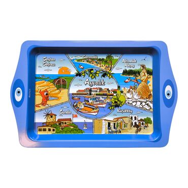 Myros - Wholesale Ayvalık Themed Mini Metal Tray (25*16 Cm)