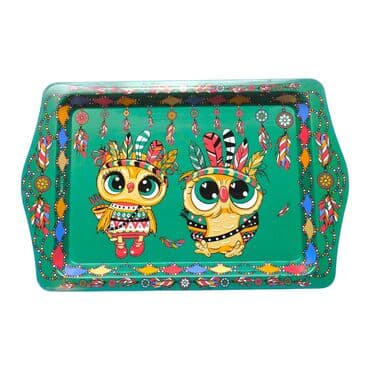 Toptan Baykuş Temalı Mi̇ni̇ Metal Tepsi̇ (25*16 Cm)