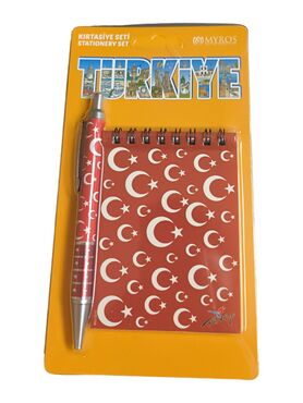 Toptan Bayrak Temalı Not Defteri̇ Ve Basmali Tükenmez Kalem Set - Myros