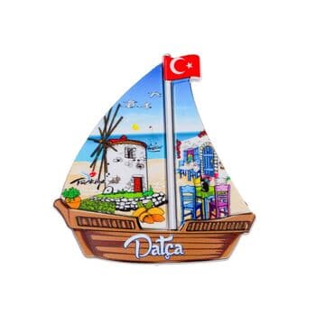 Wholesale Datça Themed Myros UV Sailboat Shaped Refrigerator Magnet 77*80 mm