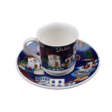 Toptan Datça Temalı Baskılı Porselen İkili Kahve Takımı - 16