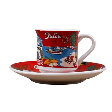 Toptan Datça Temalı Baskılı Porselen İkili Kahve Takımı - 15