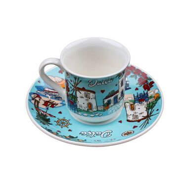 Toptan Datça Temalı Baskılı Porselen İkili Kahve Takımı - 21