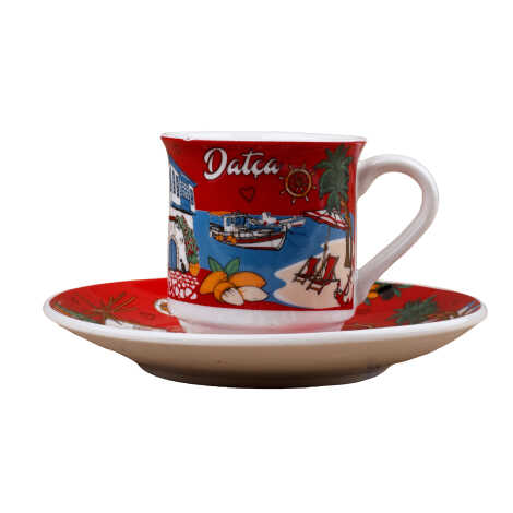 Toptan Datça Temalı Baskılı Porselen İkili Kahve Takımı - 4