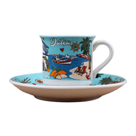 Toptan Datça Temalı Baskılı Porselen İkili Kahve Takımı - 3