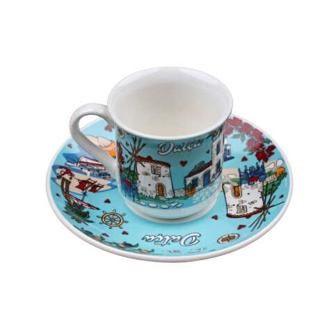 Toptan Datça Temalı Baskılı Porselen İkili Kahve Takımı - 10