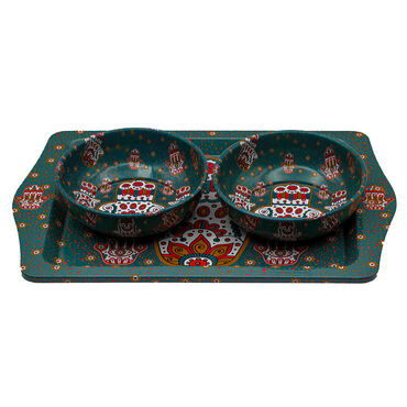Wholesale Fatımanın Eli Themed Metal Tray Bowl Set - 03 - 2