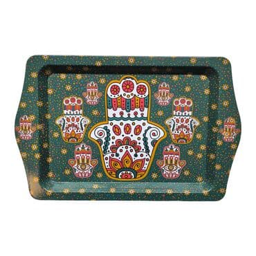 Wholesale Fatima's Hand Themed Mini Metal Tray (25*16 Cm) Double Sided Printed