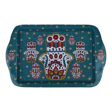 Wholesale Fatima's Hand Themed Mini Metal Tray (25*16 Cm) Double Sided Printed - 03
