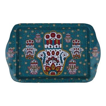 Wholesale Fatima's Hand Themed Mini Metal Tray (25*16 Cm) Double Sided Printed - 03 - 5