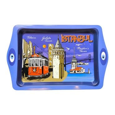 Toptan İstanbul Temalı Mi̇ni̇ Metal Tepsi̇ (25*16 Cm)