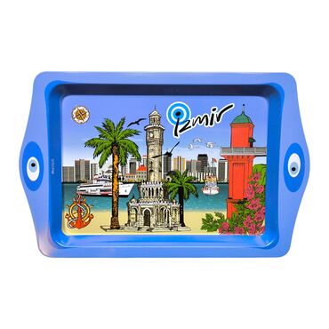 Toptan İzmir Temalı Mi̇ni̇ Metal Tepsi̇ (25*16 Cm)