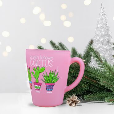 Wholesale Cactus Themed Oval Glass Mug 27 Cl - 8