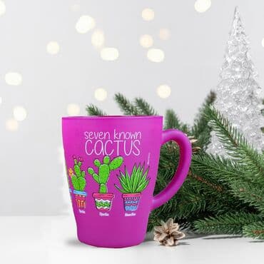 Wholesale Cactus Themed Oval Glass Mug 27 Cl - 9