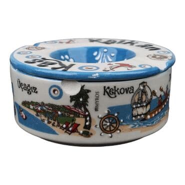 Wholesale Kaş Themed Traditional Covered Large Ashtray 115*55 mm - Standart - 2