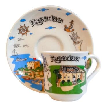 Wholesale Kuşadası Themed Printed Porcelain Coffee Cup Set Duo