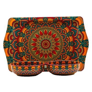 Wholesale Mandala Themed Metal Tray and Bowl Set