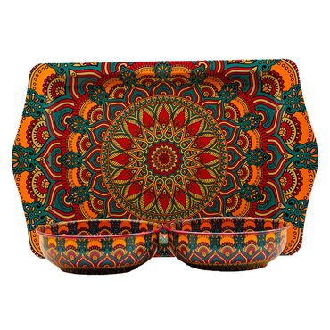 Toptan Mandala Temalı Metal Tepsi Kase Seti - Myros