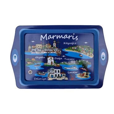 Wholesale Marmaris Themed Mini Metal Tray 25x16 cm