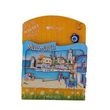 Wholesale Marmaris Themed Myros Carded UV Printed Wooden Refrigerator Magnet