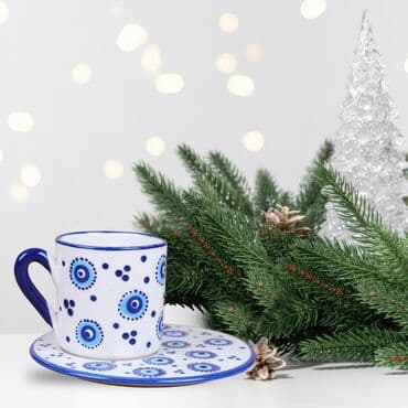 Wholesale Evil Eye Themed Cylinder Turkish Coffee Cup