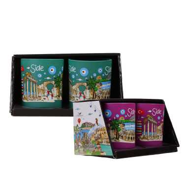 Wholesale Side Themed Glass Mug Set of 2 - 3