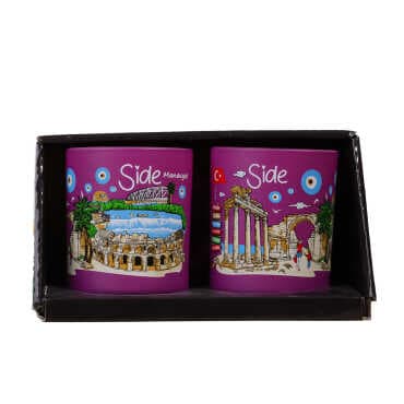 Wholesale Side Themed Glass Mug Set of 2