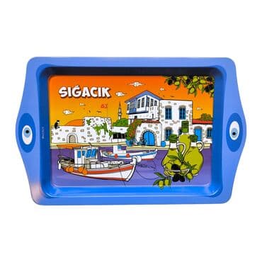 Wholesale Sığacık Themed Mini Metal Tray (25*16 Cm)