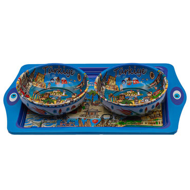 Wholesale Türkiye Themed Metal Tray Bowl Set - 2