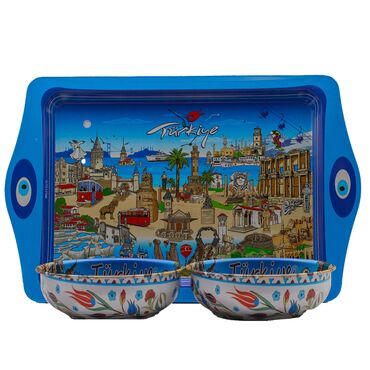 Wholesale Türkiye Themed Metal Tray Bowl Set - 3