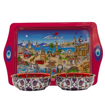 Wholesale Türkiye Themed Metal Tray Bowl Set - 4
