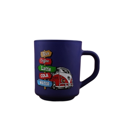 Wholesale Vosvos Themed Myros Painted Glass Cylinder Mug - (Lacivert A) - 2