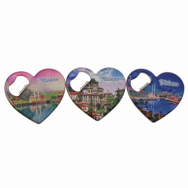 Trabzon Themed Heart Shaped Metal Magnetic Bottle Opener 85x76 mm - 3