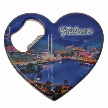Trabzon Themed Heart Shaped Metal Magnetic Bottle Opener 85x76 mm - 4