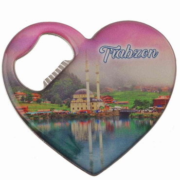 Trabzon Themed Heart Shaped Metal Magnetic Bottle Opener 85x76 mm - 6