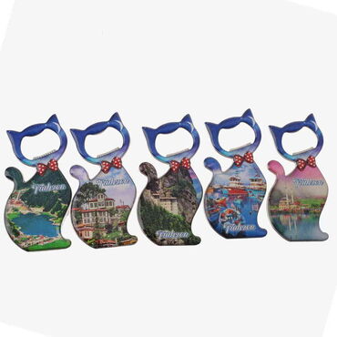 Trabzon Themed Cat Shaped Metal Magnetic Bottle Opener 97x48 mm - 3