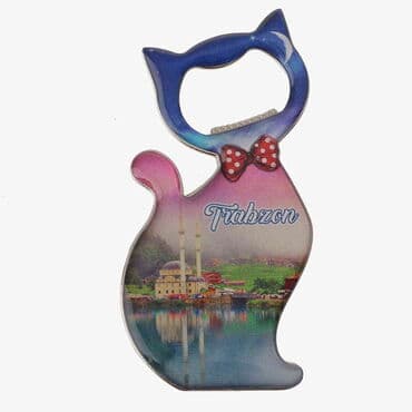Trabzon Themed Cat Shaped Metal Magnetic Bottle Opener 97x48 mm - 4