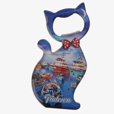 Trabzon Themed Cat Shaped Metal Magnetic Bottle Opener 97x48 mm - 5