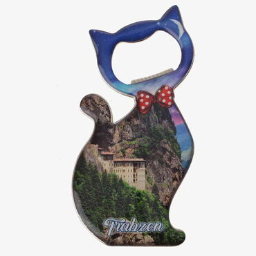Trabzon Themed Cat Shaped Metal Magnetic Bottle Opener 97x48 mm - 6