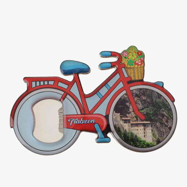 Trabzon Themed Bicycle Shaped Metal Magnetic Bottle Opener 100x65 mm - Thumbnail