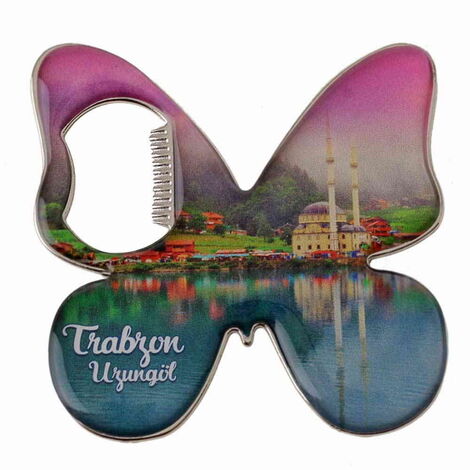 Trabzon Themed Butterfly Shaped Metal Magnetic Bottle Opener 70x70 mm