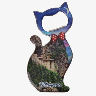 Trabzon Themed Cat Shaped Metal Magnetic Bottle Opener 97x48 mm - Thumbnail