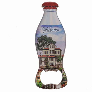 Trabzon Themed Coke Bottle Shaped Metal Magnetic Bottle Opener 120x41 mm - Myros